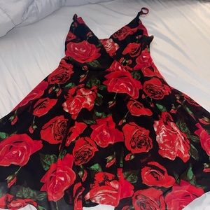 Floral Print Plunging Neck Wrap Skater Cami Dress